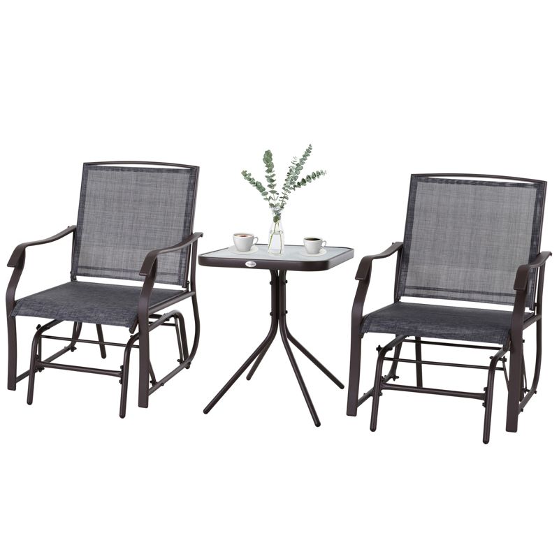 Outsunny 3 Pcs Outdoor Gliders Set Bistro Set with Glass Top Table for Patio, Garden, Backyard, Lawn, 1 of 9