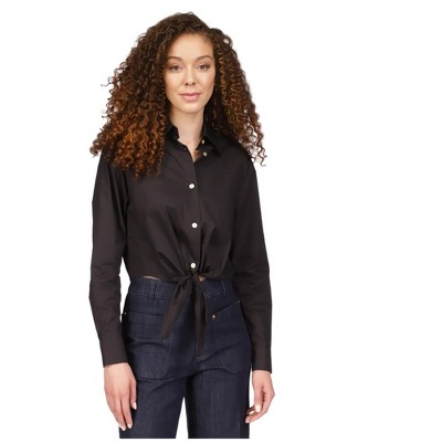 Michael Kors Womens Poplin Tie Front Button Up Shirt
