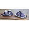 Blue Rose Polish Pottery 1282 Zaklady Salt & Pepper Shakers with Plate - 3 of 4