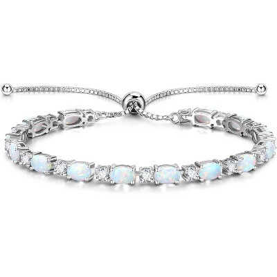 Sterling Silver Birthstone Tennis Bracelet, Bolo Adjustable Chain Fine Jewelry, Birthday Gift for Women Mom Wife