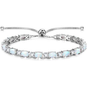 Sterling Silver Birthstone Tennis Bracelet, Bolo Adjustable Chain Fine Jewelry, Birthday Gift for Women Mom Wife - 1 of 4