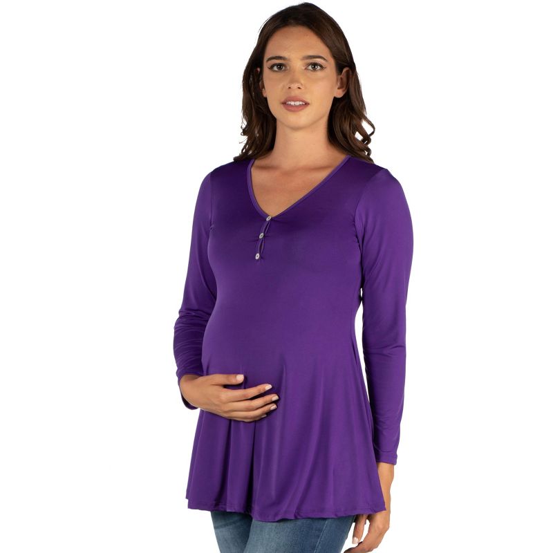 24seven Comfort Apparel Womens Flared Long Sleeve Henley Maternity Top, 2 of 5