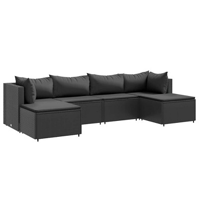 vidaXL 6 Piece Patio Lounge Set with Cushions Black Poly Rattan