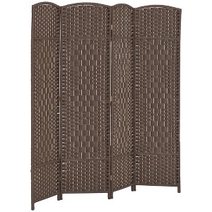 HOMCOM Room Divider, 6' Tall Folding Privacy Screen, Hand-Woven Freestanding Wood Partition for Home Office, Bedroom - 1 of 4