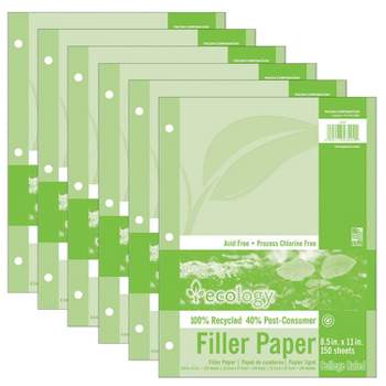 Ecology® Recycled Filler Paper, White, 3-Hole Punched, 9/32" Ruled w/ Margin 8-1/2" x 11", 150 Sheets Per Pack, 6 Packs