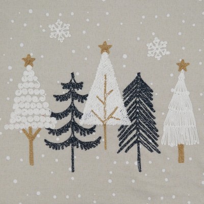 Natural Embroidered Christmas Trees Polyester Table Runner