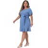 Agnes Orinda Women's Plus Size Belt Waist Ruffle Hem Chambray Shirt Dress - 3 of 4