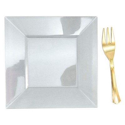 10ct Clear Mini Plastic Plates and Gold Mini Forks - Spritz™