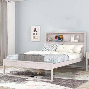 Queen Size Platform Bed, Wood Bed Frame With Sockets, USB Ports, Storage Headboard, Load Bearing Up To 400LBS, Platform Bed, No Box Spring Required - 1 of 4
