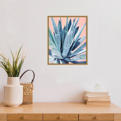 Agave with Coral Framed Canvas Wall Art in Gold Frame