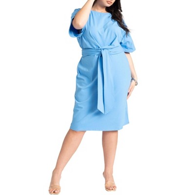 ELOQUII Women's Plus Size Cross Front Flutter Sleeve Dress