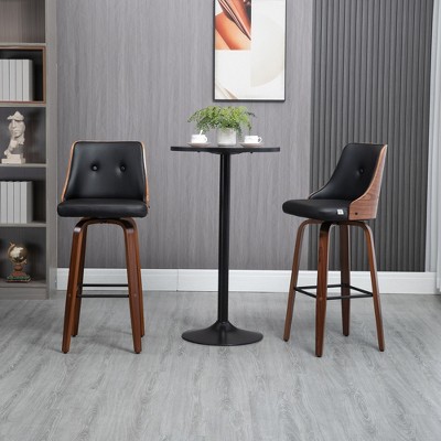 PU Leather Swivel Bar Stools Set of 2, Counter Barstools with Footrest and Tufted Back, Adjustable Height for Kitchen, Bar and Living Room, Black