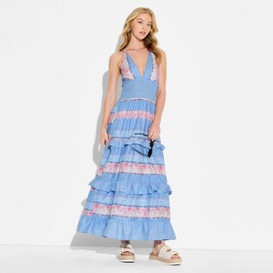 Women's Tiered Ruffle Maxi Dress - Wild Fable Blue Floral XXS