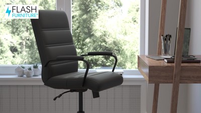 Black LeatherSoft Mid-Back Executive Swivel Office Chair with Fixed Arms