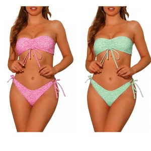 Elerevyo Women's Halter Floral Print Bandeau Tie Side Triangle Bottoms Swimwear Bathing Suits 2 Sets - 1 of 4