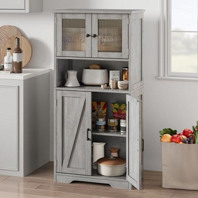 Gray Driftwood MDF Freestanding Floor Linen Cabinet with Adjustable Shelves