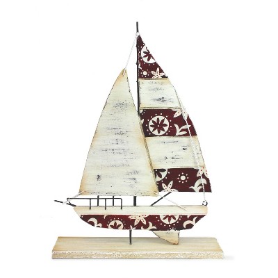 Beachcombers 12" Wood Red/Wht Holiday Sailboat Figure Coastal Beach House Decor Decoration