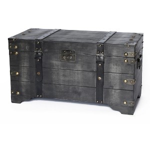 Vintiquewise Distressed Black Medium Wooden Storage Trunk - 1 of 4