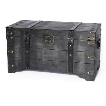 Vintiquewise Distressed Black Medium Wooden Storage Trunk