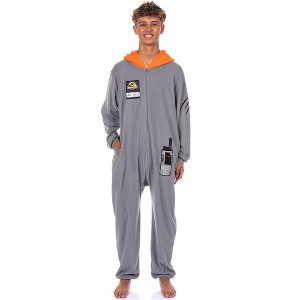 Jurassic Park Union Suit Adult Crew Member One Piece Hooded Costume Pajama - 1 of 4