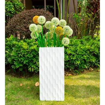 27.6" Square Concrete/Fiberglass Elegant Retro Indoor/Outdoor Planter Pure White - Rosemead Home & Garden, Inc.