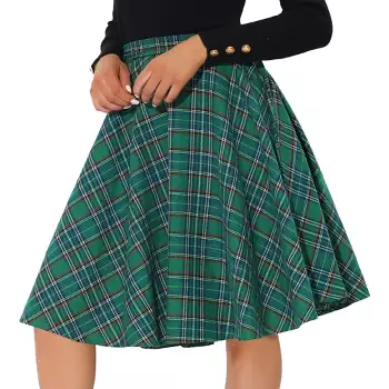 Allegra K Women's Plaid Tartan Skirt High Elastic Waist A-line Vintage  Flare Skirt : Target