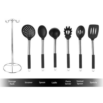 Hastings Home Classic Cuisine 7-Piece Cooking Utensil Set – Stainless Steel & Silicone Kitchen Tools with Holder, Heat Resistant & Nonstick Safe — фото 3