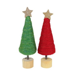 Tag 10.0 Inch Red & Green Cotton Candy Trees Handmade Gold Star Tree Sculptures - 1 of 3