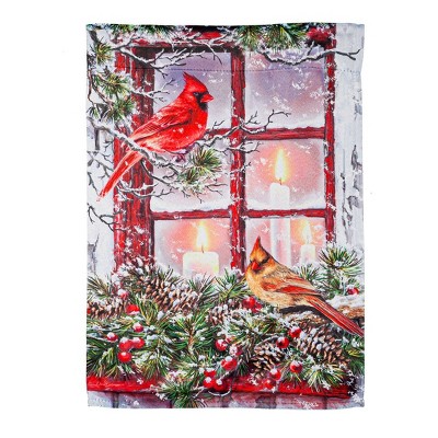 Evergreen Garden Flag Cardinals in the Window Suede Double Sided Indoor Outdoor Decor 18" x 12.5"