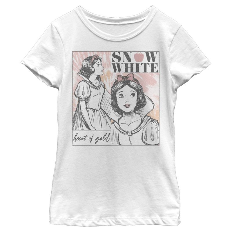 Girl's Snow White and the Seven Dwarfs Heart of Gold Sketch T-Shirt, 1 of 5