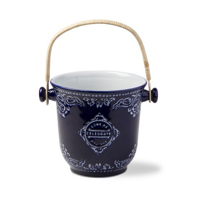 tagltd 9" Celebrate Porcelain Beverage Bucket for 4th of July Patriotic with Rattan Handles
