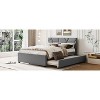 Okak Queen Elegant Platform Bed Frame with Upholstered and Brick Pattern Headboard Linen Fabric Bed with Twin Trundle No Springs Required, Gray - 3 of 4