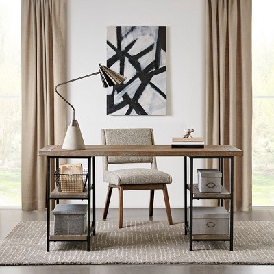 PAGED Computer Desk, Simple Modern Home Office Desk with 6 Open Shelves and Wooden Desktop for Office, Study