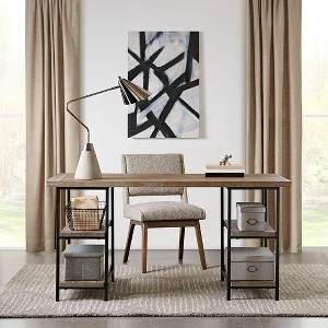PAGED Computer Desk, Simple Modern Home Office Desk with 6 Open Shelves and Wooden Desktop for Office, Study - 1 of 4