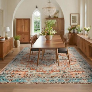 Vintage Distressed Medallion Area Rug - Washable Non-Slip Low Pile Stain Resistant Soft Throw Carpet,Rugs for Living Room, Bedroom, Dining Room - 1 of 4