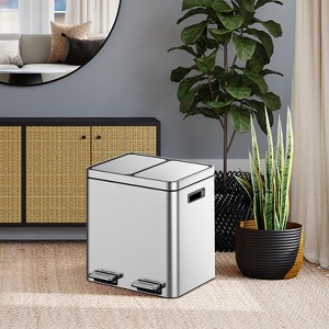 Three Compartment Stainless Steel Trash Can, 3 x 5.3 Gal (3 x 20L) Garbage Can for Kitchen Office, Rectangular Recycling Bin - 1 of 4