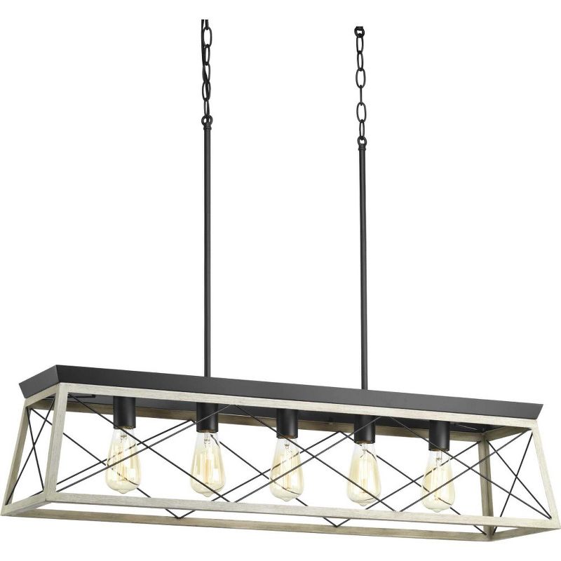 Progress Lighting Briarwood 5-Light Linear Chandelier, Steel, Graphite Finish, Faux-Painted Wood Enclosure, 3 of 6