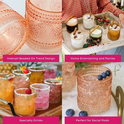 10 oz Rose Gold Hobnail Beaded Floral Vintage Glass Set