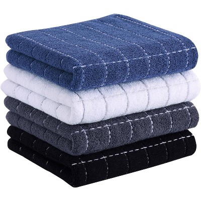 4-Pack Cotton Terry Kitchen Towels, Checkered Designed Soft and Super Absorbent Dish Towels, 13x28 inches