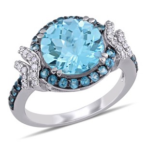 EVERLY JEWELRY | Sterling Silver 1/8 CT TW Diamond and 4.81 CT TGW London and Sky Blue Topaz Halo Ring Black Rhodium Plated - 1 of 4