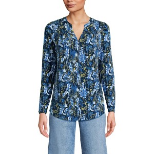 Lands' End Women's Long Sleeve Lightweight Jersey Notch Neck Tunic Top - 1 of 3