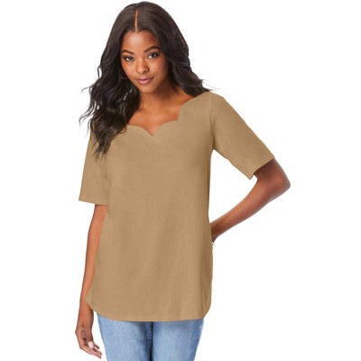 Roaman's Women's Plus Size Scalloped Scoop Neck Ultimate Tee