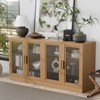 PexFix 62" W x 31" H Large Sideboard Buffet Cabinet with 4 Glass Doors 2 Adjustable Shelves for Kitchen Living/Dinning Room Bedroom Entryway Natural - 3 of 4