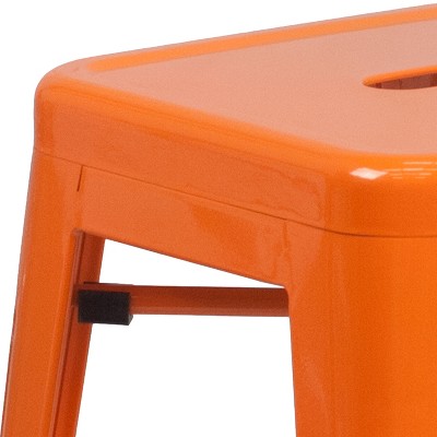 24'' Orange Metal Backless Counter Height Stool