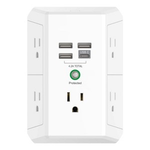 Itopfox Surge Protector with 4 USB Ports - Multi Outlet Extender for Home, School and Office - ETL Listed, White - 1 of 4