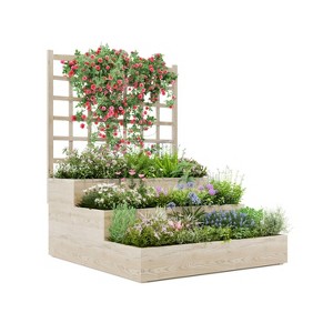 3-Tier Raised Garden Bed, Wooden Vertical Planters with Trellis & Open Base for Climbing Plants, Outdoor Planter Boxes for Patio/Yard - 1 of 4