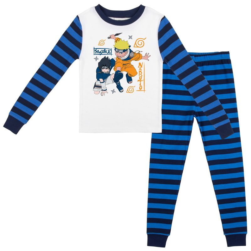 Naruto Classic Characters Youth Blue Striped Long Sleeve Pajama Set, 1 of 5