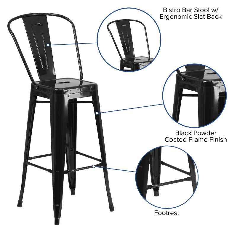Flash Furniture Commercial Grade 30" High Metal Indoor-Outdoor Barstool with Back, 4 of 14