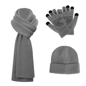 NPolar"Winter Knitted Beanie, Scarf & Touch Screen Gloves Set for Men & Women - Warm & Anti-Slip"Grey - 1 of 4