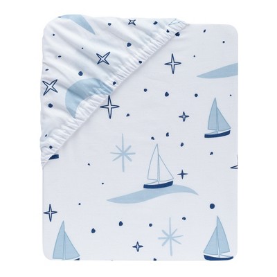 White Cotton Nautical Sailboat Fitted Crib/Toddler Sheet